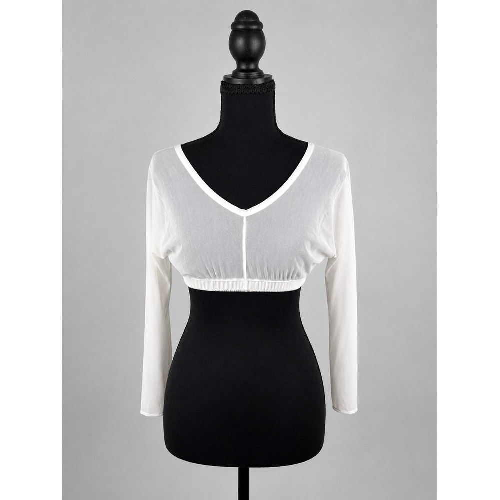 White Sheer Mesh Long Sleeve Crop Top Bolero Shrug Y2K Coquette XL